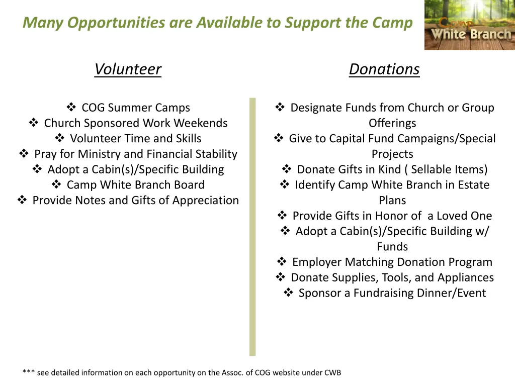 many opportunities are available to support
