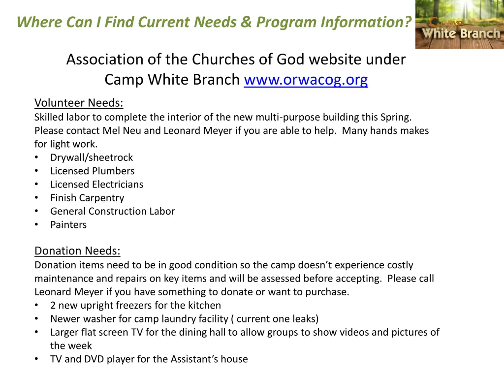 where can i find current needs program information