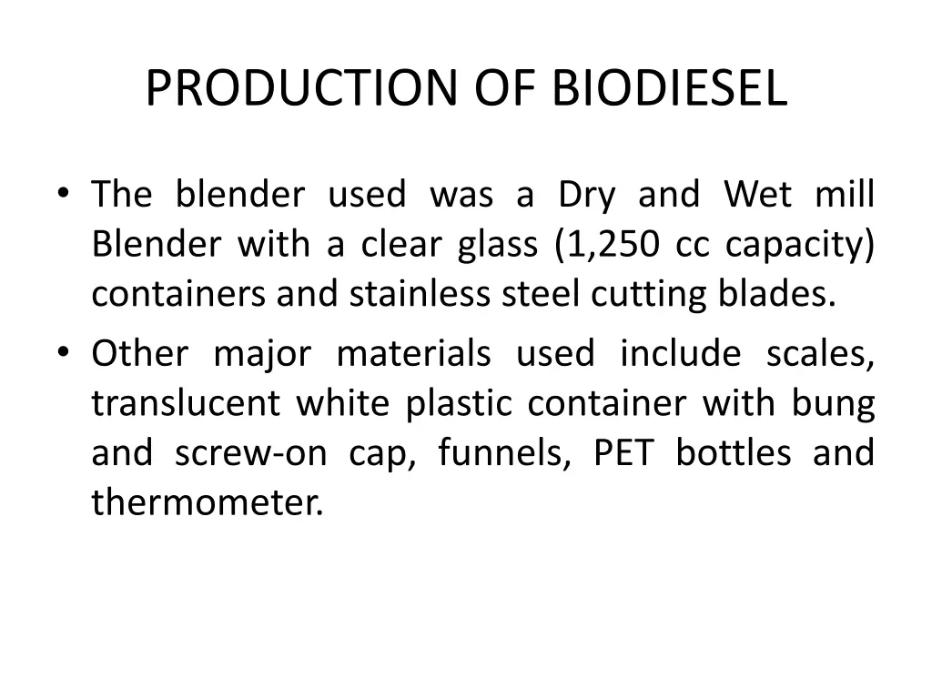 production of biodiesel 1