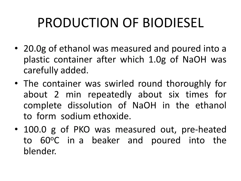 production of biodiesel 2