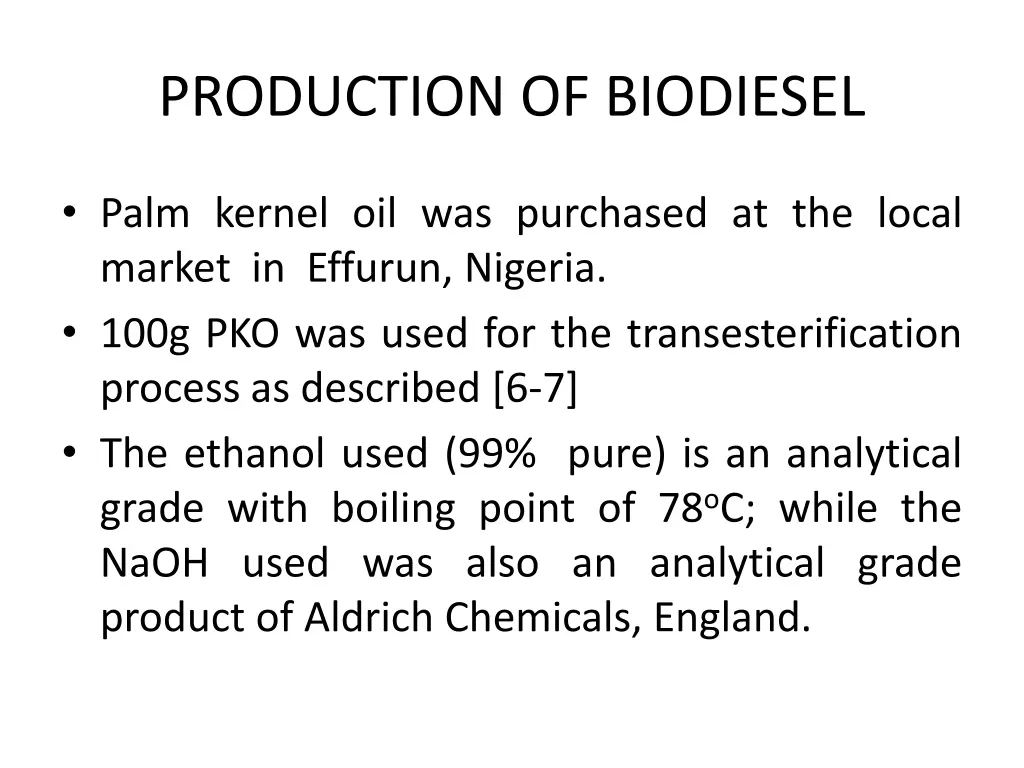 production of biodiesel