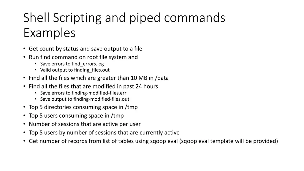 shell scripting and piped commands examples