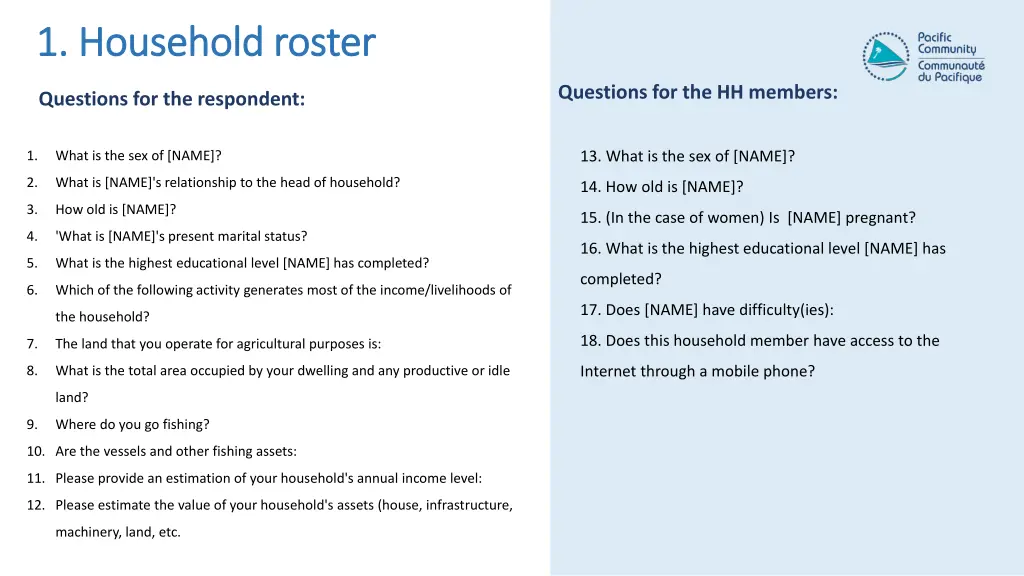 1 household roster 1 household roster