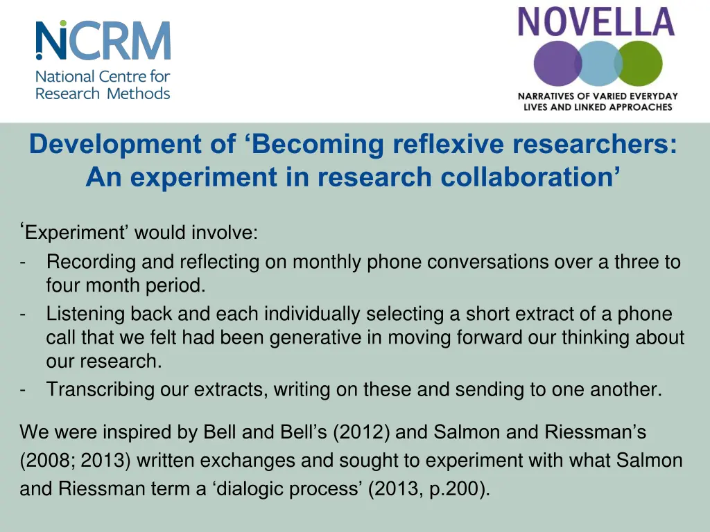 development of becoming reflexive researchers