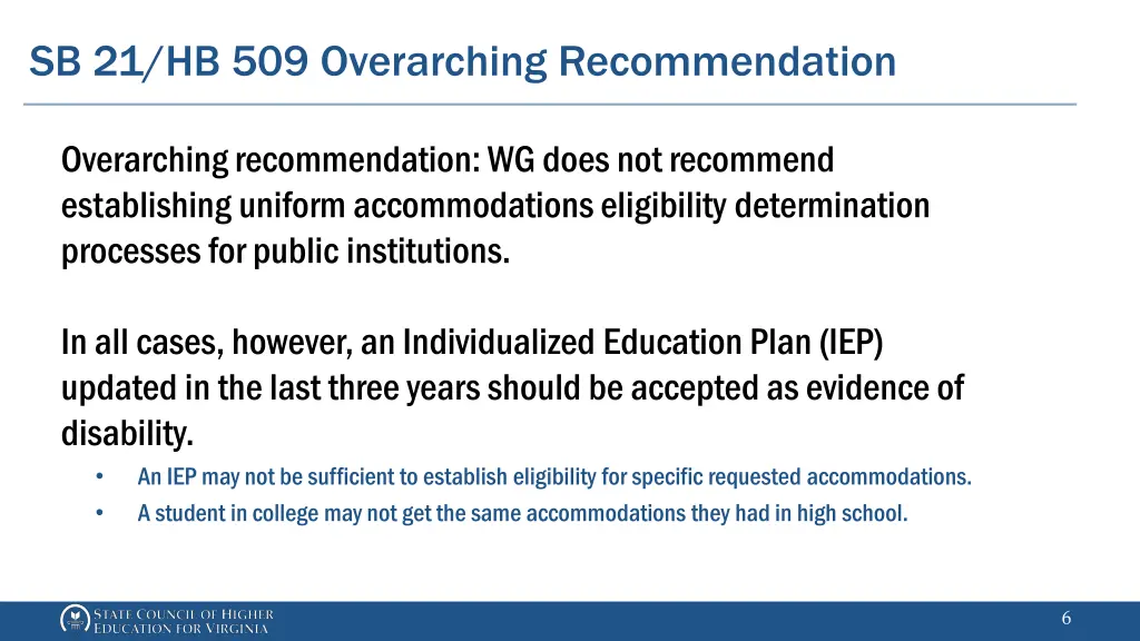 sb 21 hb 509 overarching recommendation