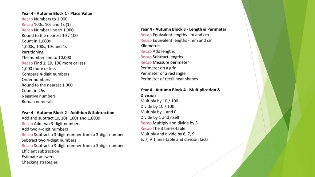 year 4 autumn block 1 place value recap numbers
