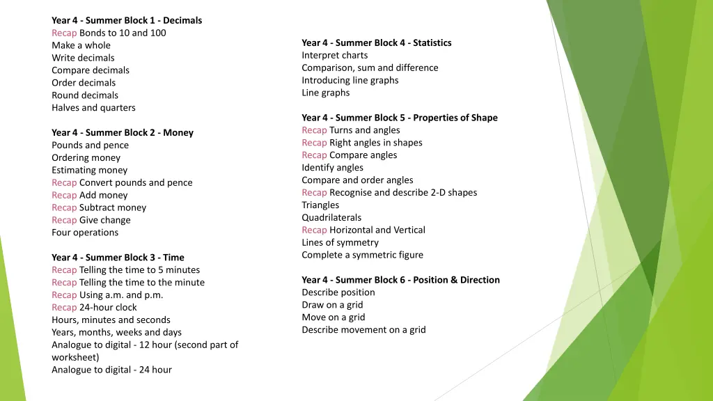 year 4 summer block 1 decimals recap bonds