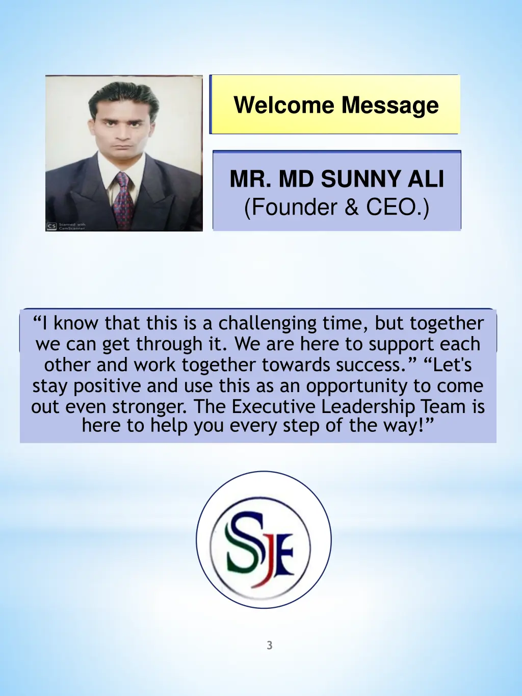 welcome message