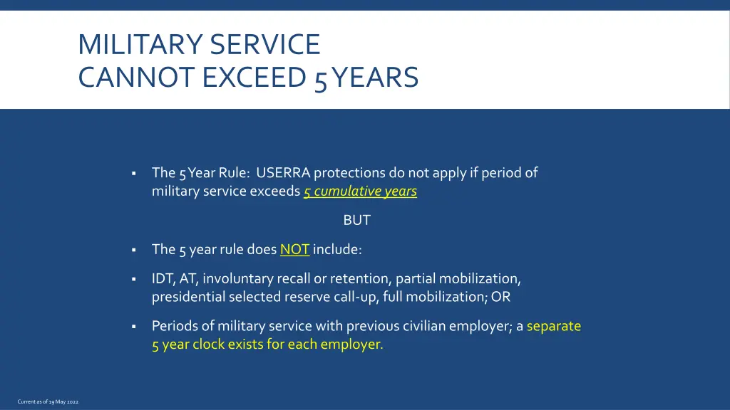 military service cannot exceed 5 years
