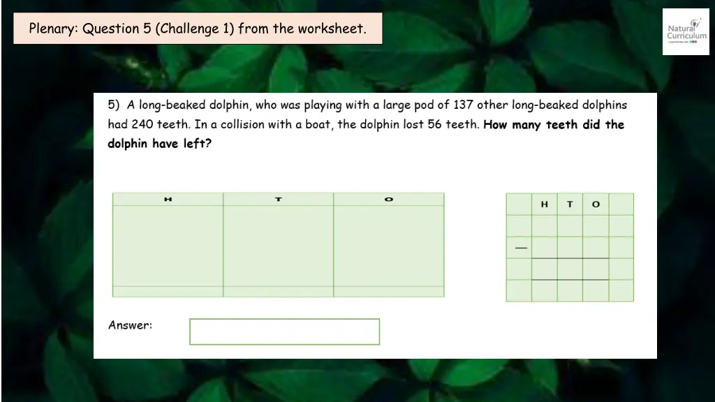 plenary question 5 challenge 1 from the worksheet