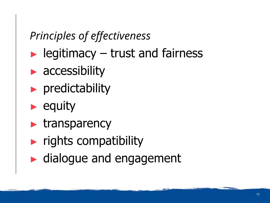 principles of effectiveness legitimacy trust