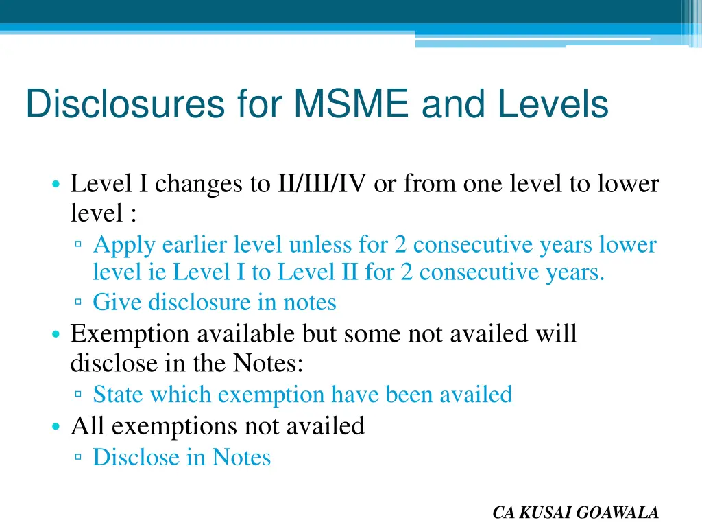 disclosures for msme and levels 1