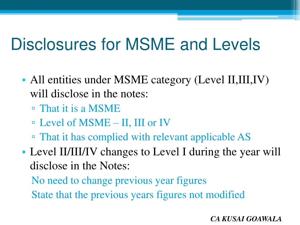 disclosures for msme and levels