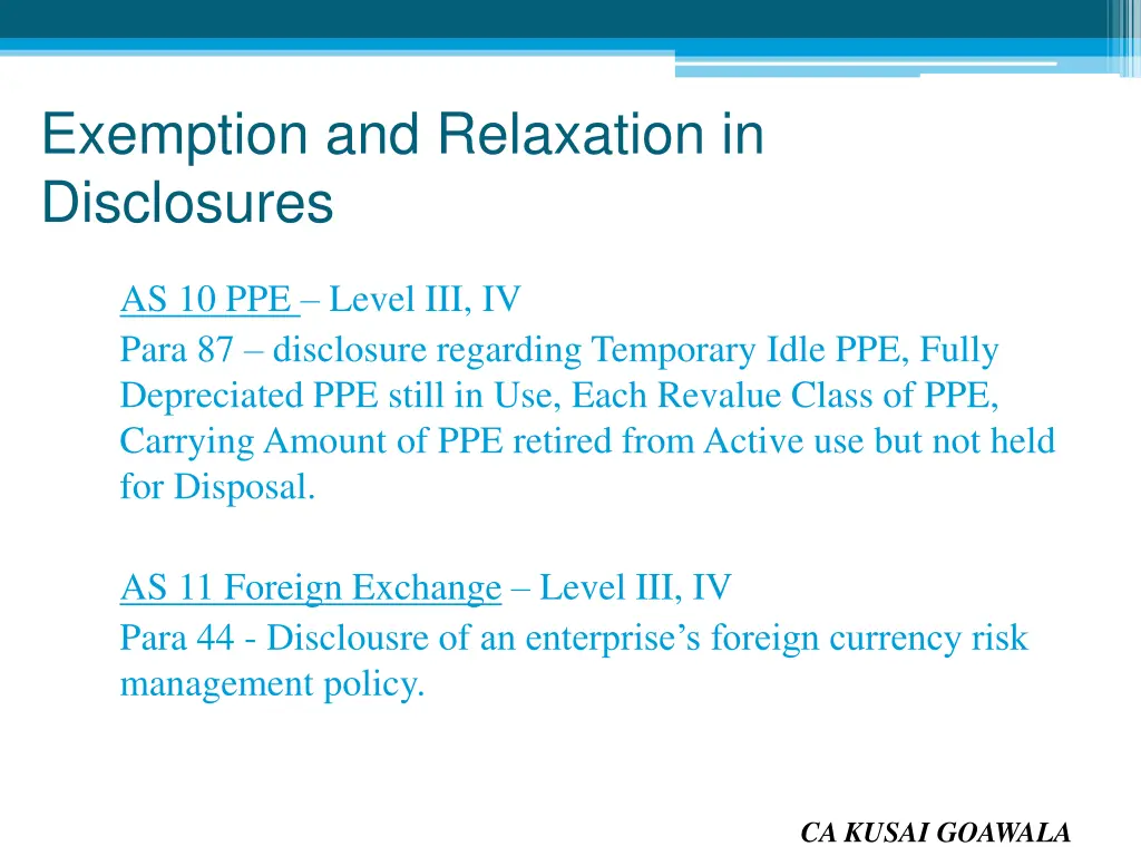 exemption and relaxation in disclosures 1
