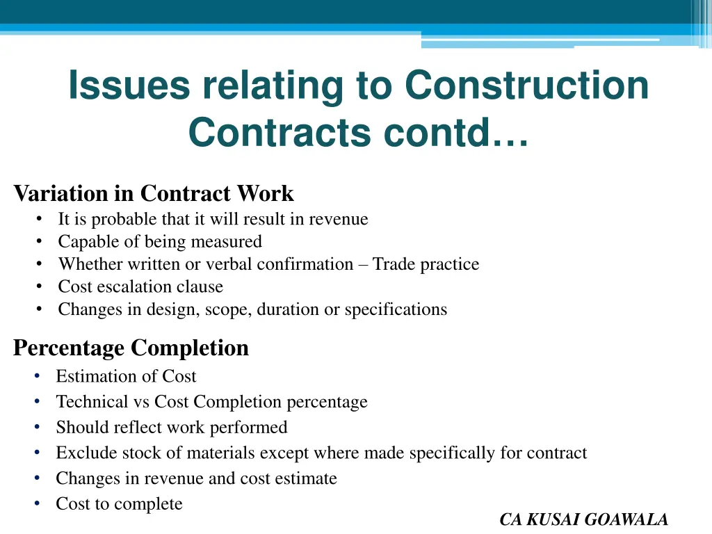 issues relating to construction contracts contd
