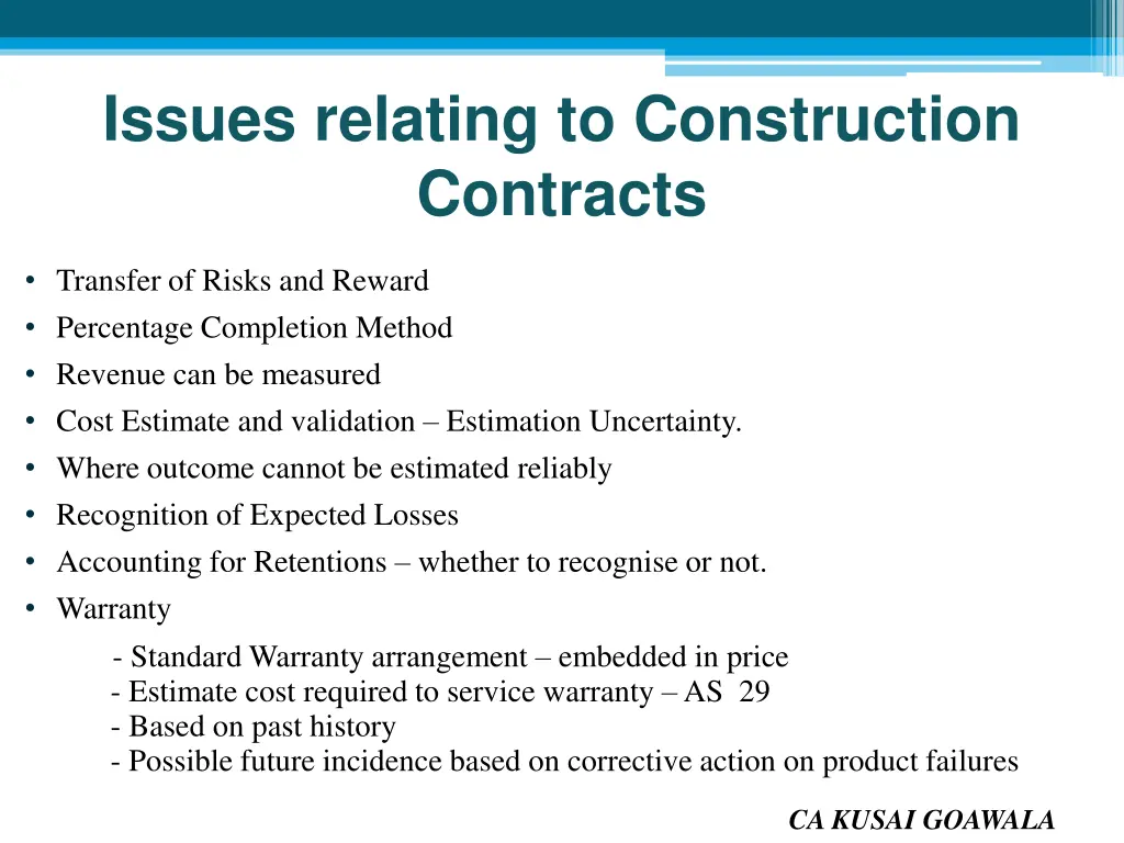 issues relating to construction contracts