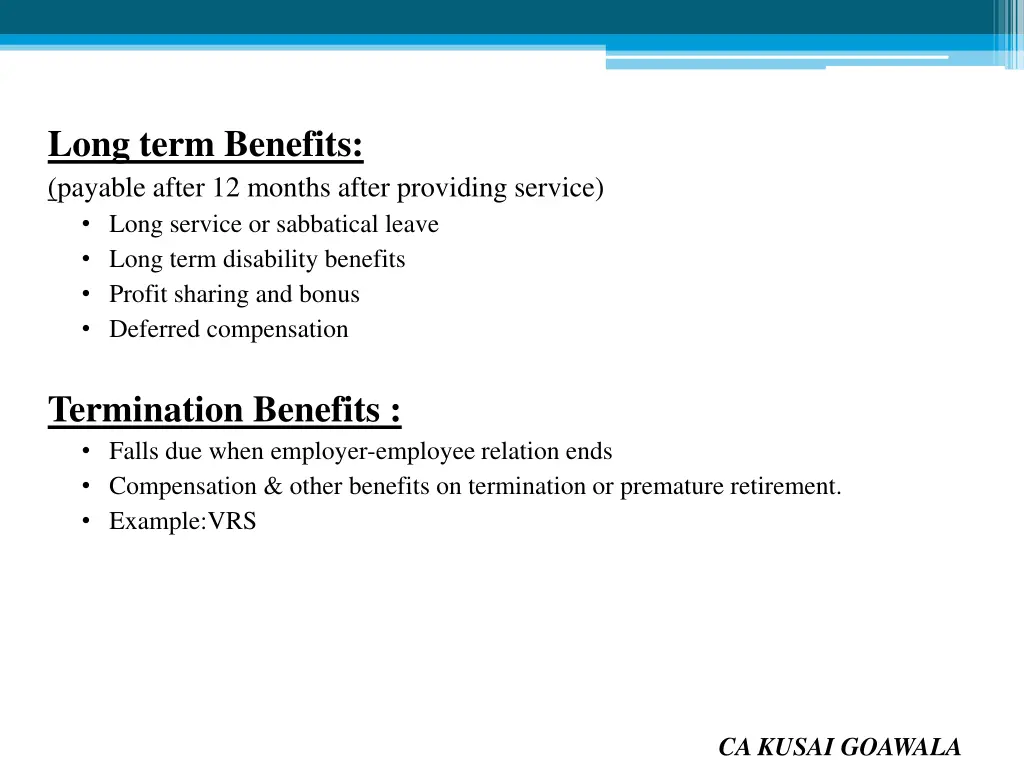long term benefits payable after 12 months after