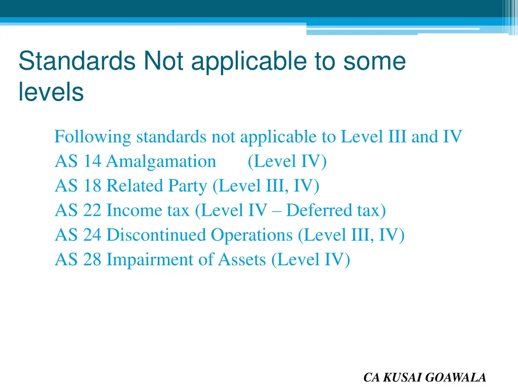 standards not applicable to some levels 1