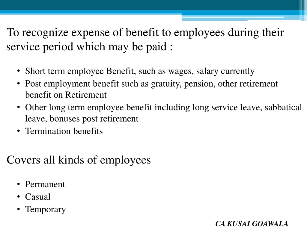 to recognize expense of benefit to employees