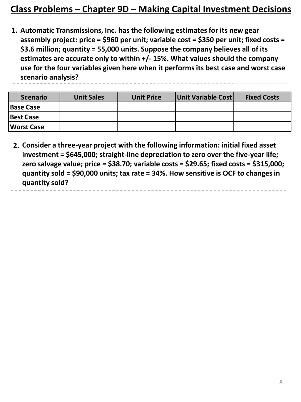 class problems chapter 9d making capital