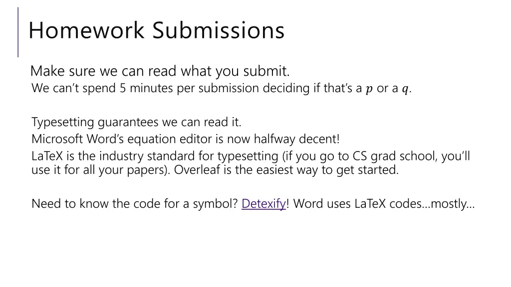 homework submissions