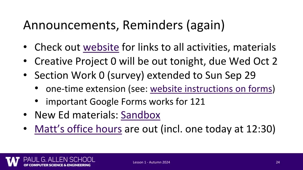announcements reminders again
