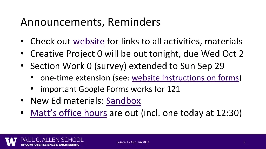 announcements reminders