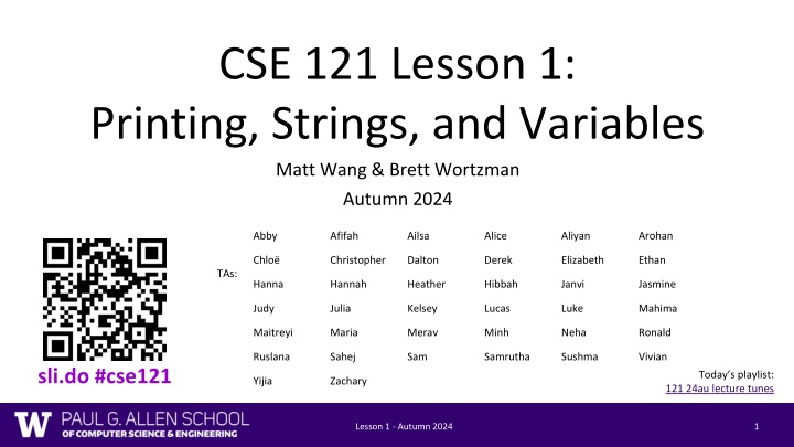 cse 121 lesson 1 printing strings and variables