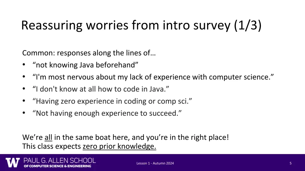reassuring worries from intro survey 1 3