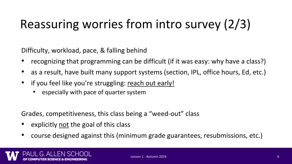reassuring worries from intro survey 2 3