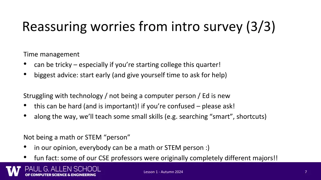 reassuring worries from intro survey 3 3