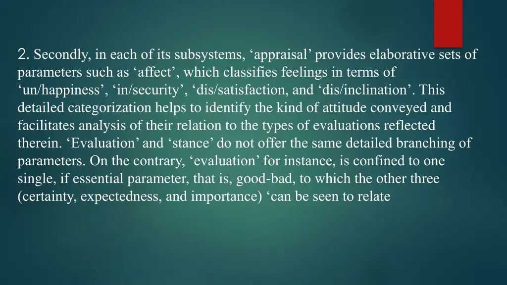 2 secondly in each of its subsystems appraisal