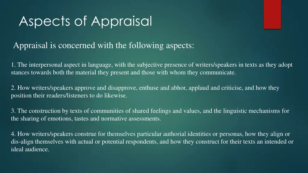 aspects of appraisal