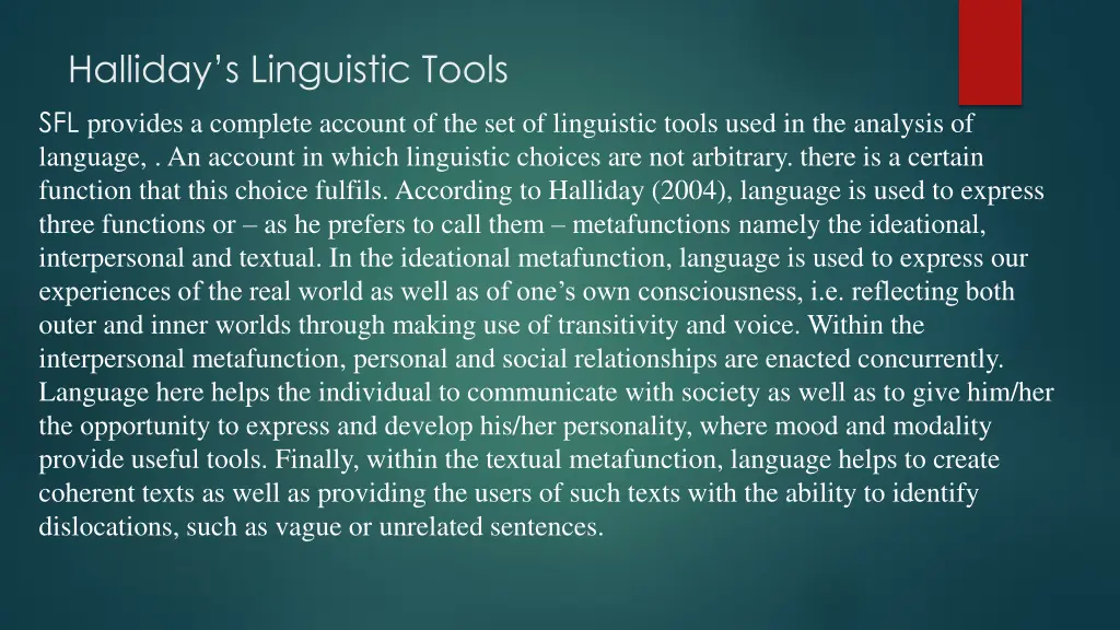 halliday s linguistic tools sfl provides