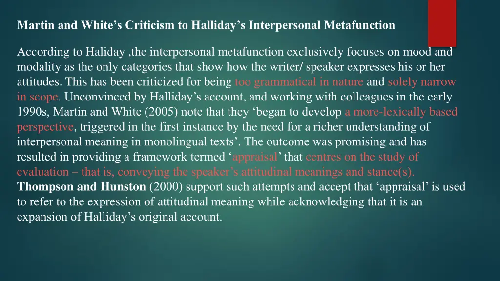 martin and white s criticism to halliday