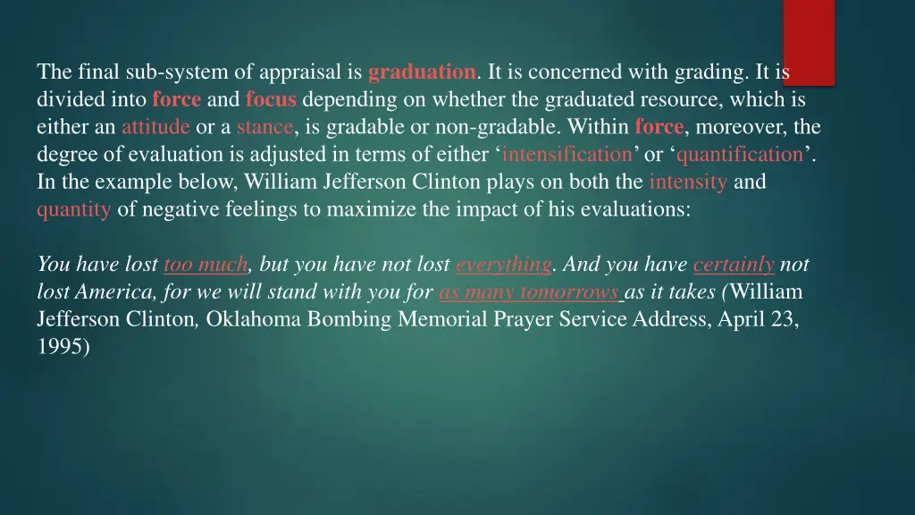 the final sub system of appraisal is graduation