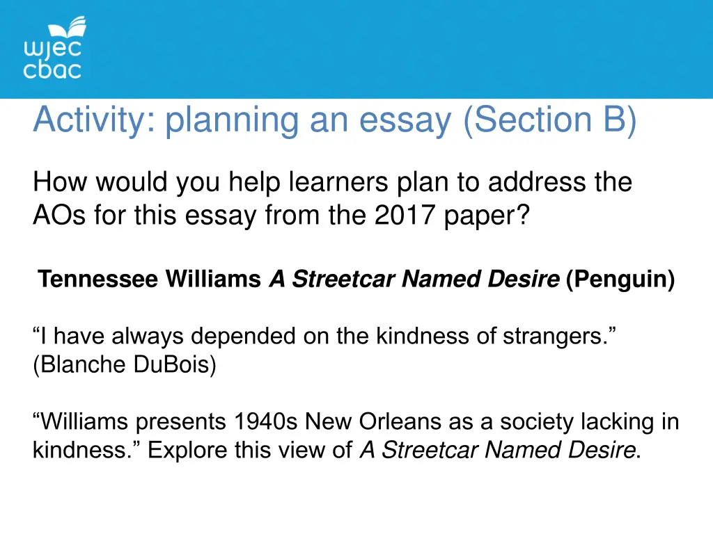 activity planning an essay section b
