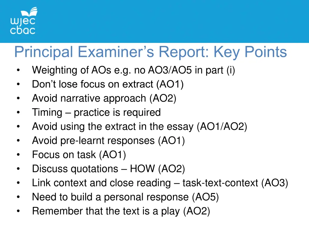 principal examiner s report key points weighting