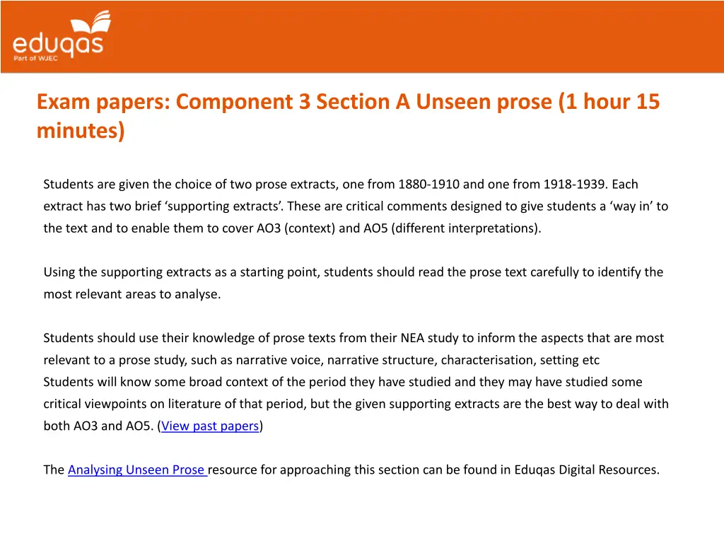 exam papers component 3 section a unseen prose