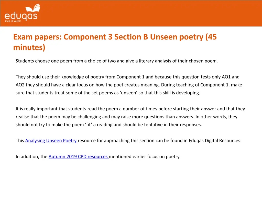 exam papers component 3 section b unseen poetry