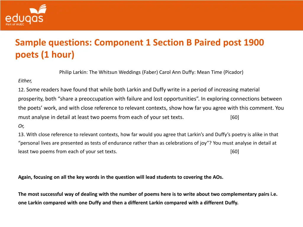 sample questions component 1 section b paired
