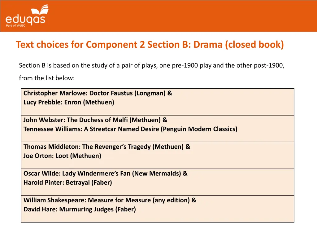 text choices for component 2 section b drama