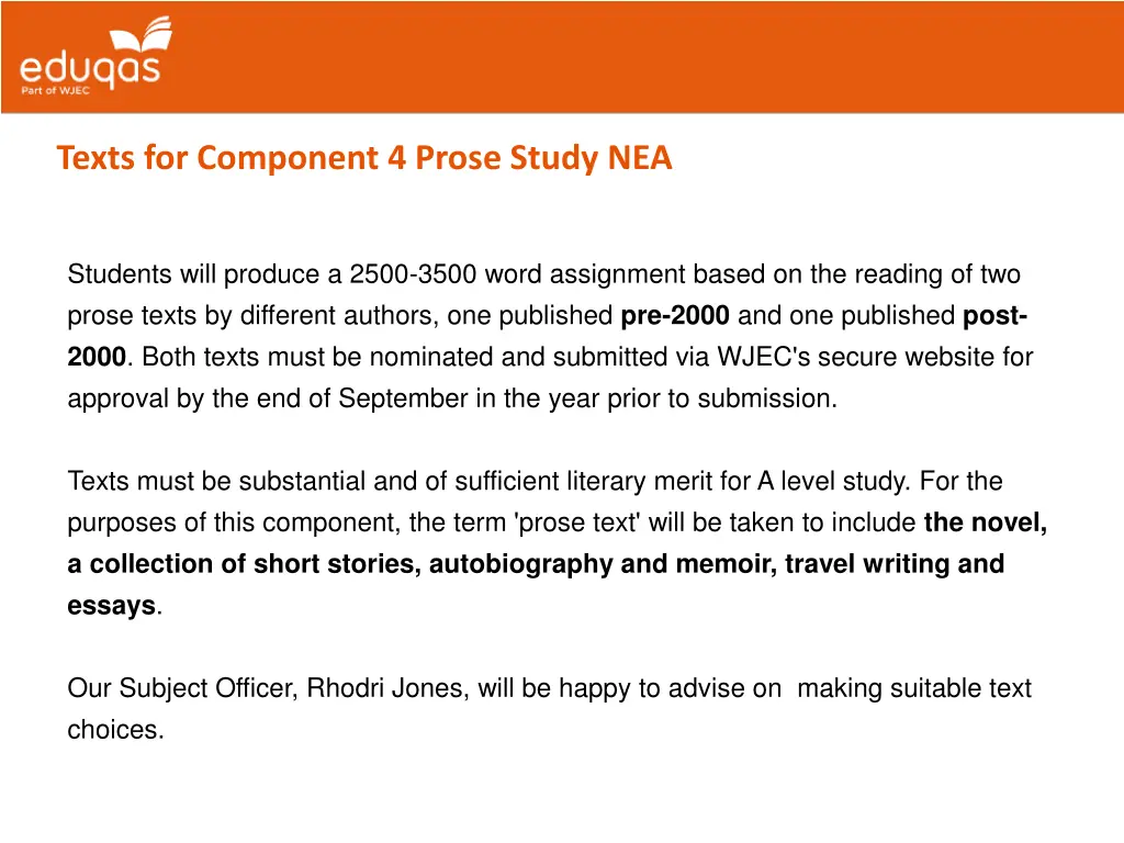 texts for component 4 prose study nea