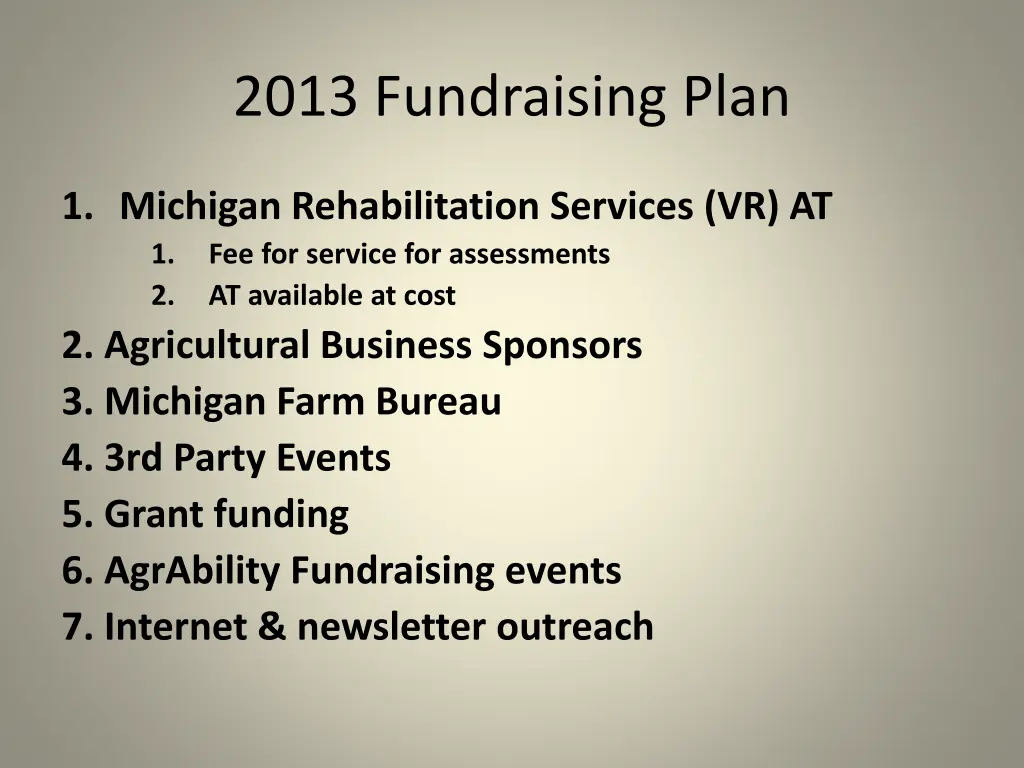 2013 fundraising plan