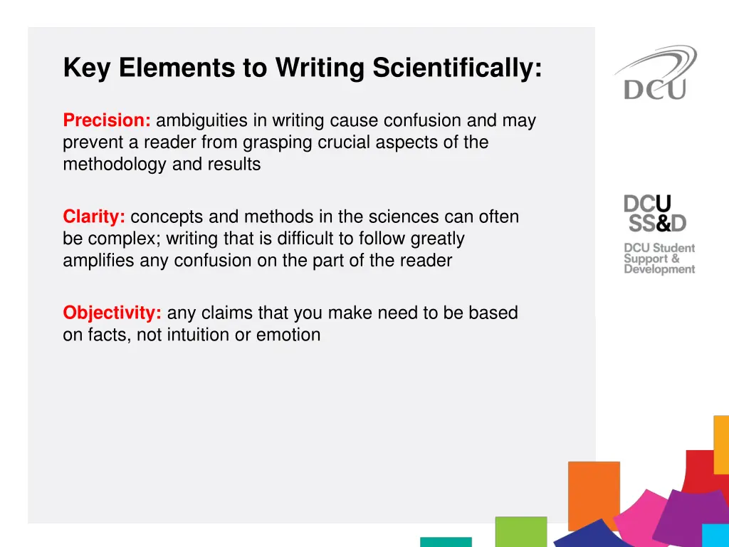 key elements to writing scientifically