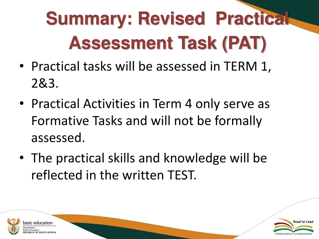 summary revised practical assessment task