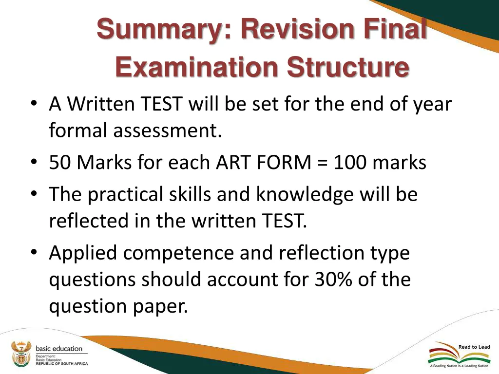 summary revision final examination structure