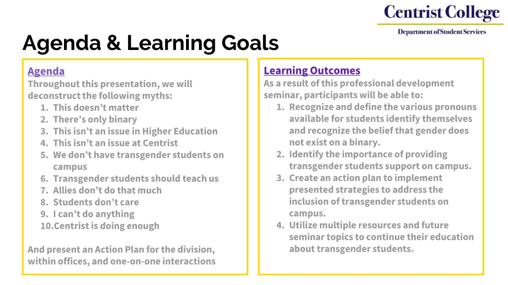 agenda learning goals