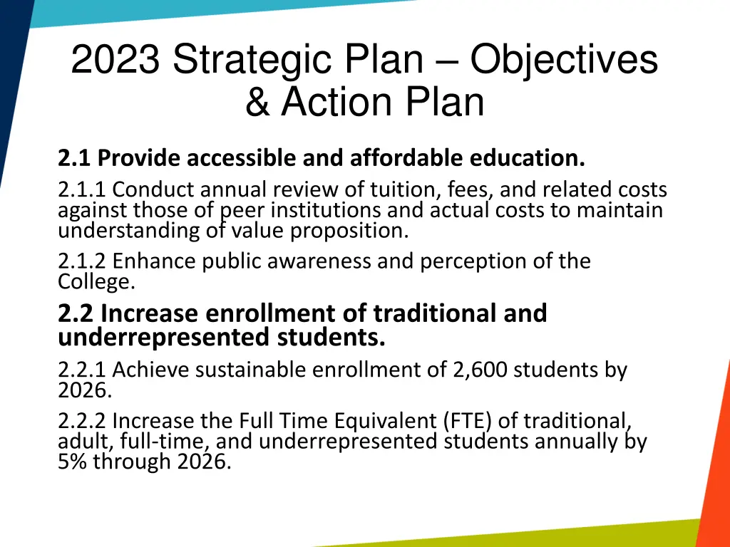 2023 strategic plan objectives action plan 2
