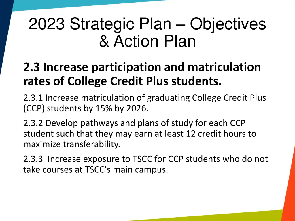 2023 strategic plan objectives action plan 3